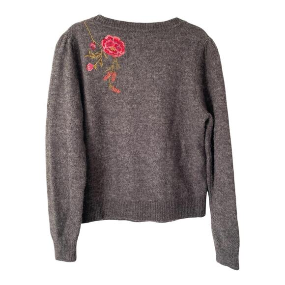 Sundance Evermore Bloom Embroidered Floral Charcoal Sweater size medium - Picture 7 of 11